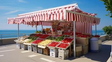 seaside red and white awning photo