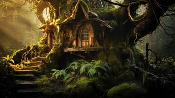 whimsical fallen tree house photo