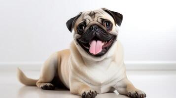 charming smiling dog white background photo