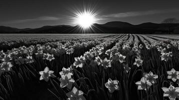 morning spring flowers black and white photo