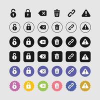 Security Alert Icons Set Lock Unlock Delete Link Warning Symbols Design vector