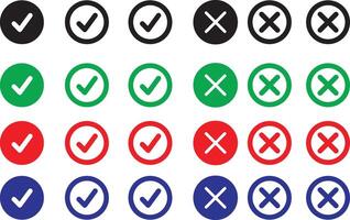 a set of different colored check marks and crosses vector