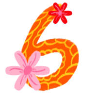 A number six with a flower and a giraffe png