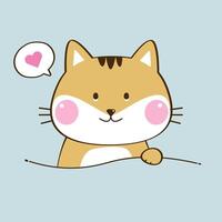 cute kawaii-style cat with a light blue background and a heart in a speech bubble vector