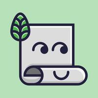 Eco-friendly cartoon scroll character with a friendly smile and a prominent green leaf emblem, evokes eco-friendliness, sustainable practices, and knowledge. vector