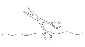 Continuous One line drawing of scissors on White background vector