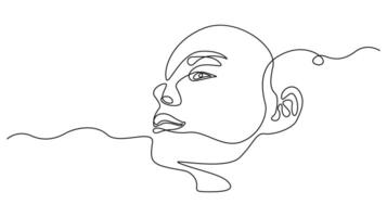 Elegant woman's profile in continuous line art. vector