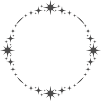 Magic frame with stars ornament. Celestial border element. Round decorative vintage element. Abstract cosmic shape with glowing sparkles. png