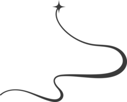 Swirl line with stars. Curved elegant flourish tail of comet. Decorative Y2k scroll and stroke. Wavy simple swish with falling and flying sparkle png