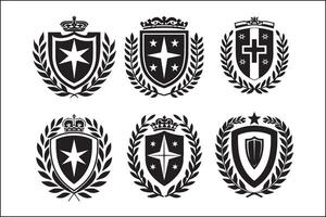 Six different heraldic emblems with crowns and laurels vector