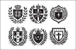 Set of heraldic emblems with crowns and laurel wreaths vector