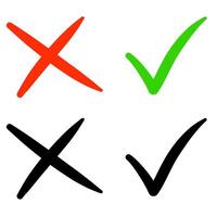 Tick and cross signs. False and true, right and wrong icons. Correct and incorrect, accept and reject symbols. Green tick OK and red X cross. vector