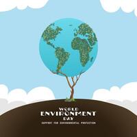 World environment day poster. green leaves and globe. abstract illustration design vector