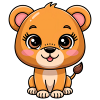Cute Pastel Cartoon Lion with Sparkly Eyes on Transaprent Background png