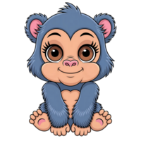 Cartoon Gorilla with Sparkly Eyes and Playful Expression on Transparent Background png
