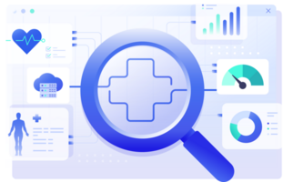Predictive Analytics In Healthcare, big data and AI to analyze past and real-time health data clipart illustration png