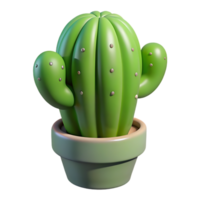 Charming 3D Render of a Potted Cactus, A Delightful Desert Accent on transparant background png