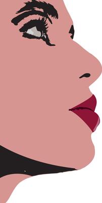 A woman's face with a red lip and a black eye