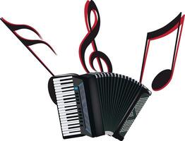 An accordion and musical notes are shown vector