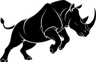 Charging Rhino in Dynamic Motion Silhouette vector