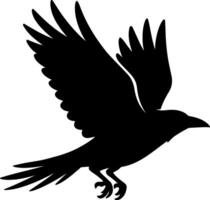 Raven silhouette in flight with flowing feathers vector