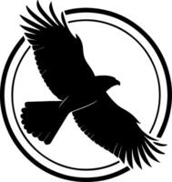 Hawk flying inside circular badge emblem style vector