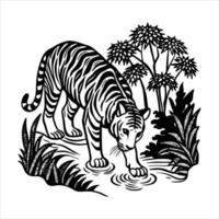 A tiger drinking wate vector