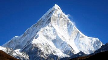 Majestic Snowy Peak A Breathtaking Mountain Landscape with Clear Skies and Striking Contrasts photo