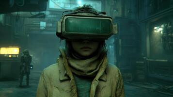 Cyberpunk Enslavement Child Soldier Bound by Tech in a Dystopian Future photo