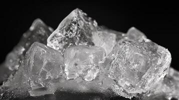 Frozen Shards Captivating Close-Up of Sparkling Ice Cubes Against a Dark Backdrop photo
