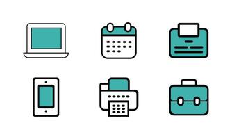Office and Workspace Related Icon Set Design. Computer, Desk, Presentation, Telephone, Office Supplies vector