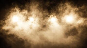 Ethereal Illumination Lights Breaking Through Fog or Smoke Sepia Tones Create a Mystical Ambiance photo