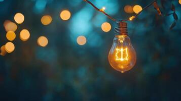 Warm Light on a Cool Evening A Single Bulb Against a Bokeh Background photo