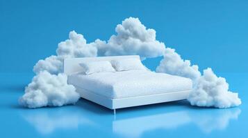 Dreamscape Retreat A Bed in the Clouds Serene Sleep Tranquil Comfort and Artistic Dream photo