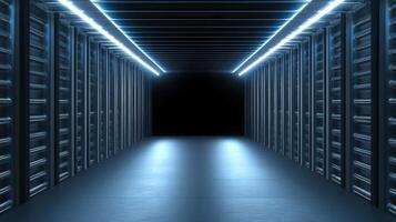 Futuristic Illuminated Corridor Clean Architecture with Neon Lighting and Minimalist Design photo