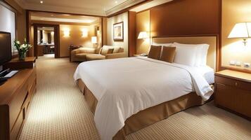 Luxury Suite Escape A Plush King Bed Cozy Seating and Elegant Design for the Ultimate Hotel Experience photo