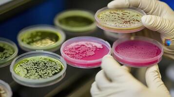 Petri Dish Investigation Colonies of Microorganisms in Medical Research Lab photo