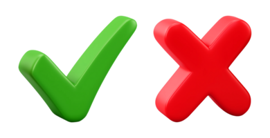 Check Mark and X Mark or Cross Mark 3D Style Isolated on Transparent Background png
