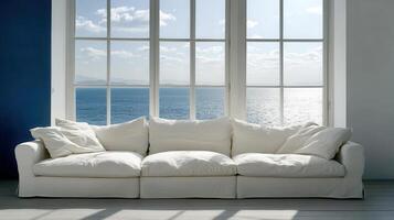 Coastal Calm Luxurious White Sofa by the Window with a Sea View photo
