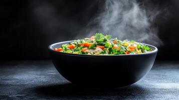Steaming Pasta Salad with Carrots and Herbs Fresh Delicious Meal Ready to Eat photo