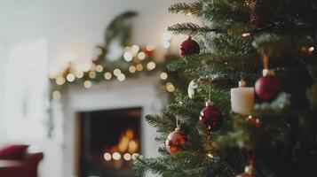 Warm Christmas Evening Fireplace Glow and Decorated Tree photo