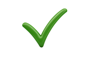 Modern green tick icon with smooth lines and a 3D depth visual Isolated on transparent Background png