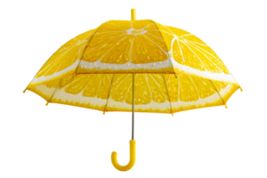Bright lemon-themed umbrella with realistic citrus slice pattern in yellow Isolated on transparent Background png