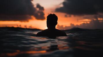 Silhouette in the Sunset Sea Contemplation at Dusks Embrace chars photo