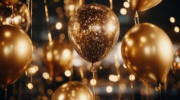 Golden Celebration Sparkling Balloons in a Festive Light Display Perfect for any Occasion photo
