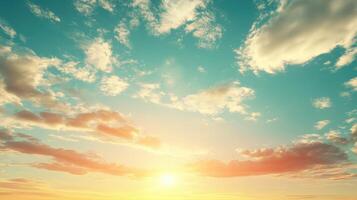 Radiant Sky A Sunrise Painted with Clouds Light Azure Canvas Kissed by Peach Gold and White Hues photo