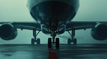 Airplane on Runway A Foggy Day photo