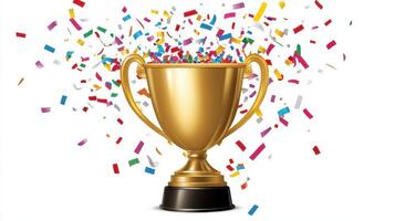 Victory Celebration Golden Trophy with Confetti Burst on a White Background Success Achieved photo