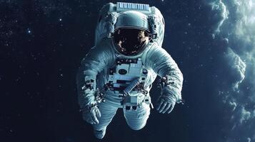 Lone Astronaut Drifting Through the Starry Expanse of Space Surrounded by Nebula and Endless Possibility photo