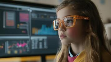 Young Analyst A Child Prodigy Interpreting Data on a Computer Screen photo